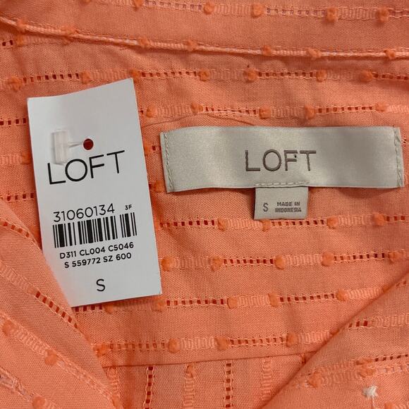 LOFT Button Down Shirt Peach Textured Small New - Picture 7 of 10
